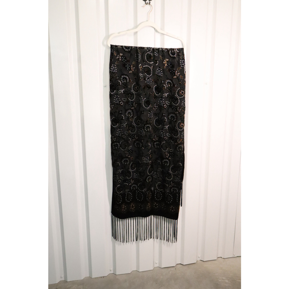 Unbranded Accessories - Women's Unbranded Black Gold Floral Velvet Burnout Fringe Scarf 72x21
